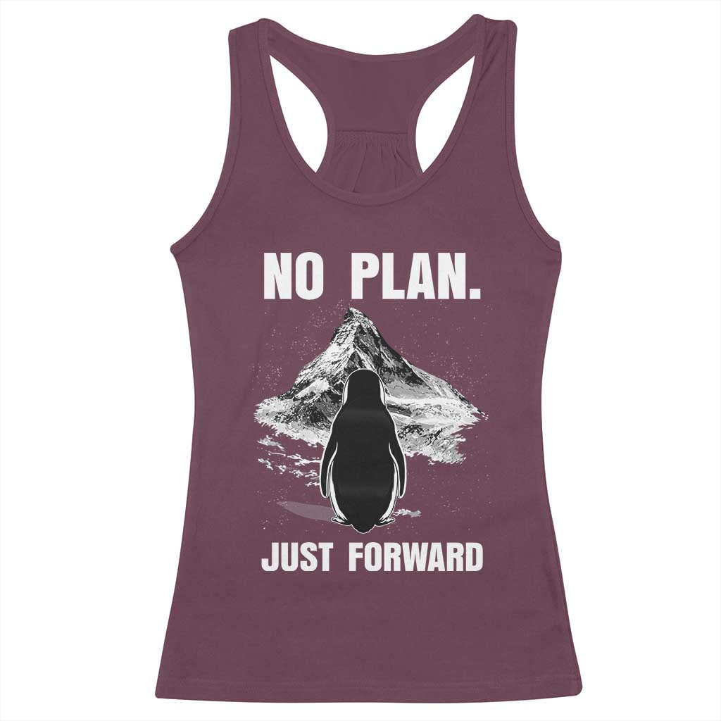 Nihilist Penguin Hiking Meme Racerback Tank Top No Plan Just Forward
