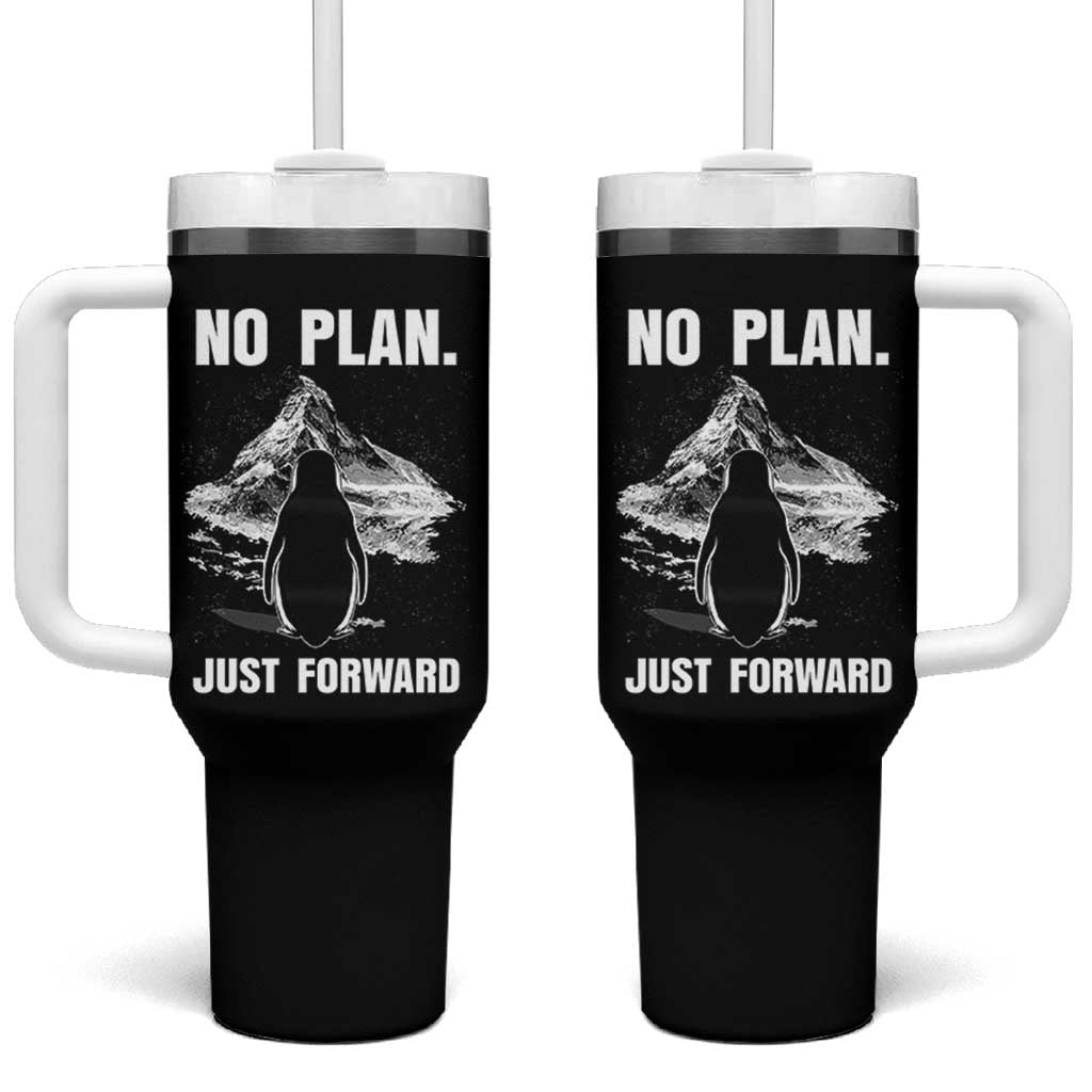 Nihilist Penguin Hiking Meme Tumbler With Handle No Plan Just Forward