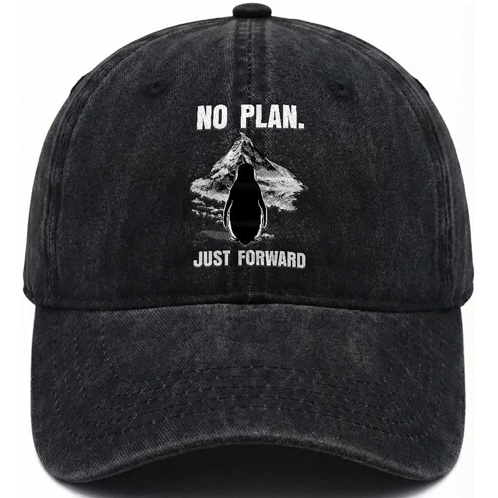 Nihilist Penguin Hiking Meme Washed Cotton Baseball Cap No Plan Just Forward