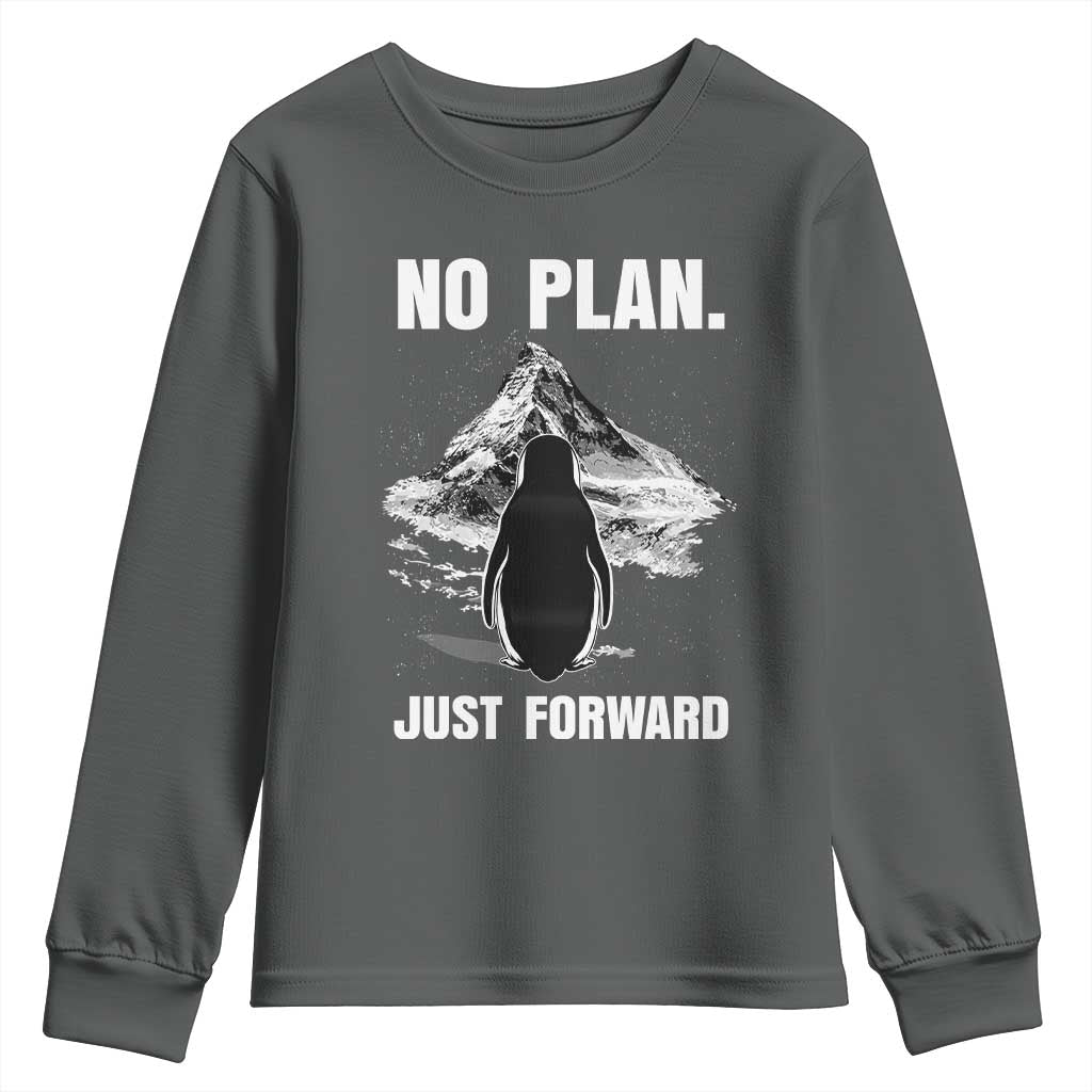 Nihilist Penguin Hiking Meme Youth Sweatshirt No Plan Just Forward