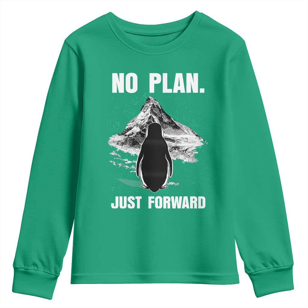 Nihilist Penguin Hiking Meme Youth Sweatshirt No Plan Just Forward