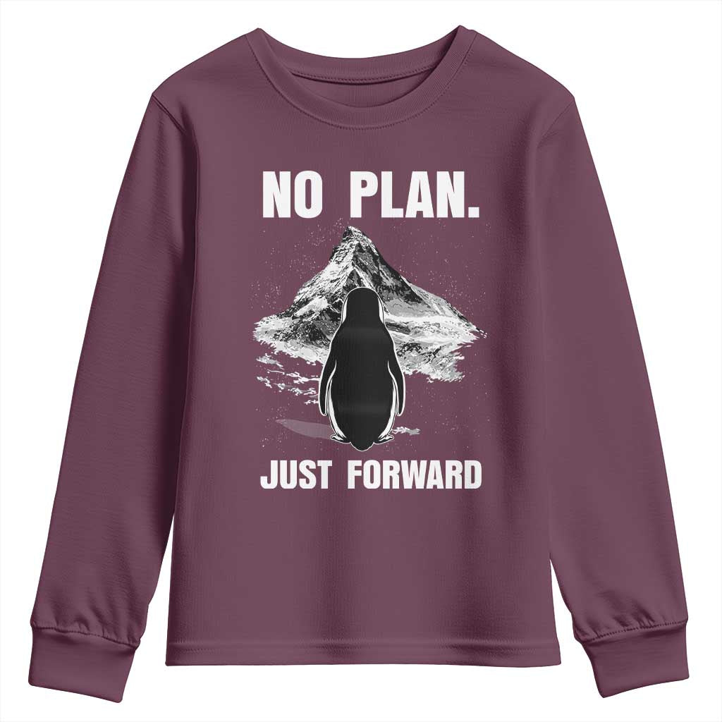 Nihilist Penguin Hiking Meme Youth Sweatshirt No Plan Just Forward