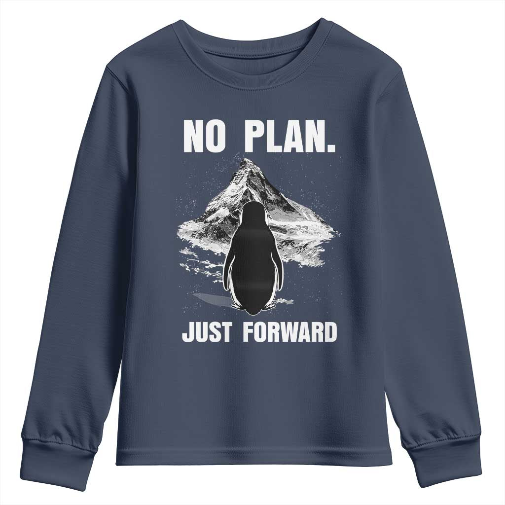 Nihilist Penguin Hiking Meme Youth Sweatshirt No Plan Just Forward