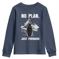 Nihilist Penguin Hiking Meme Youth Sweatshirt No Plan Just Forward