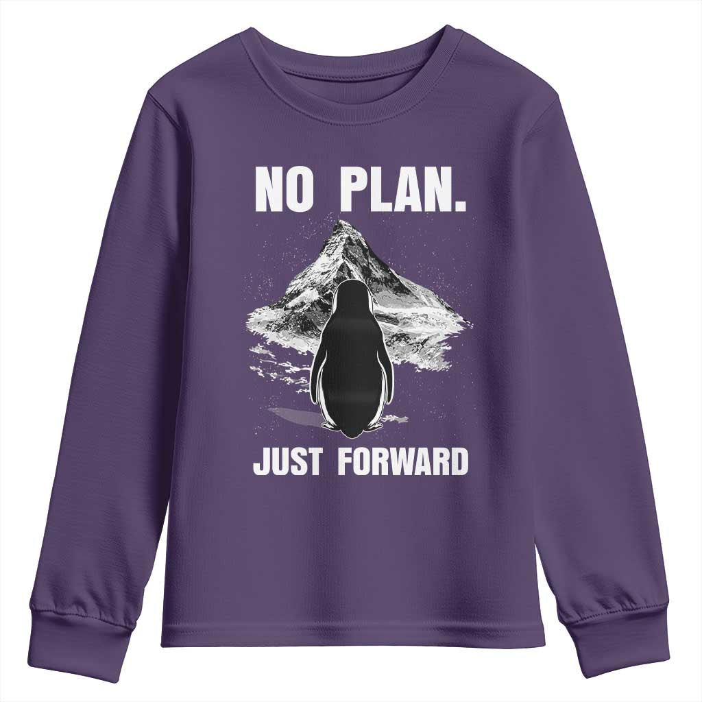 Nihilist Penguin Hiking Meme Youth Sweatshirt No Plan Just Forward