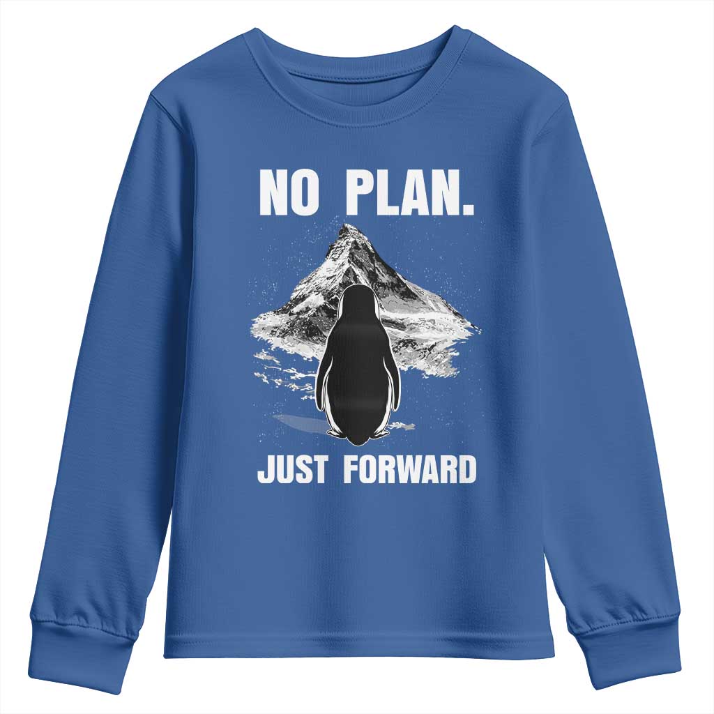 Nihilist Penguin Hiking Meme Youth Sweatshirt No Plan Just Forward