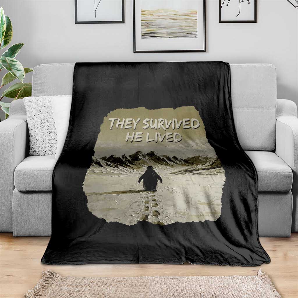 Nihilist Penguin Hiking Meme Throw Blanket They Survived He Lived
