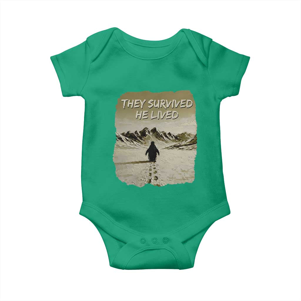 Nihilist Penguin Hiking Meme Baby Onesie They Survived He Lived