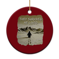 Nihilist Penguin Hiking Meme Ceramic Ornament They Survived He Lived