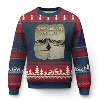 Nihilist Penguin Hiking Meme Ugly Christmas Sweater They Survived He Lived