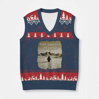 Nihilist Penguin Hiking Meme V-Neck Knit Sweater Vest They Survived He Lived