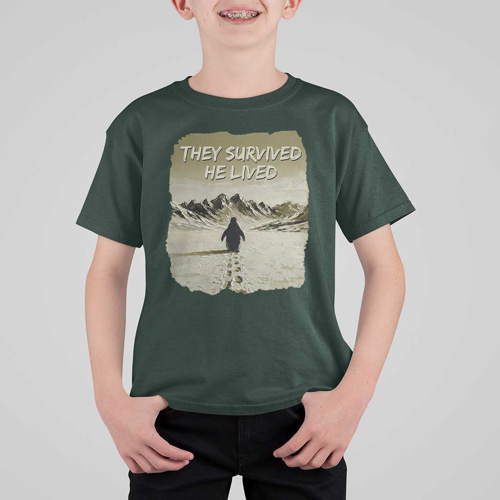 Nihilist Penguin Hiking Meme T Shirt For Kid They Survived He Lived