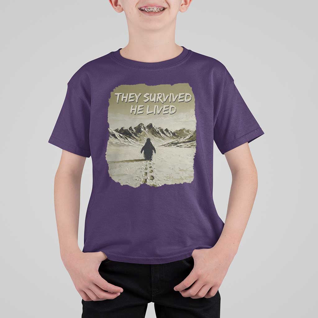 Nihilist Penguin Hiking Meme T Shirt For Kid They Survived He Lived
