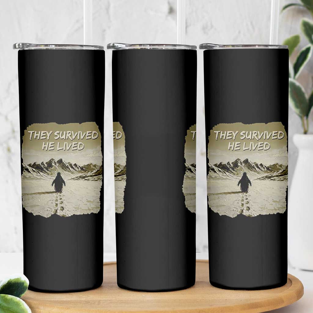 Nihilist Penguin Hiking Meme Skinny Tumbler They Survived He Lived
