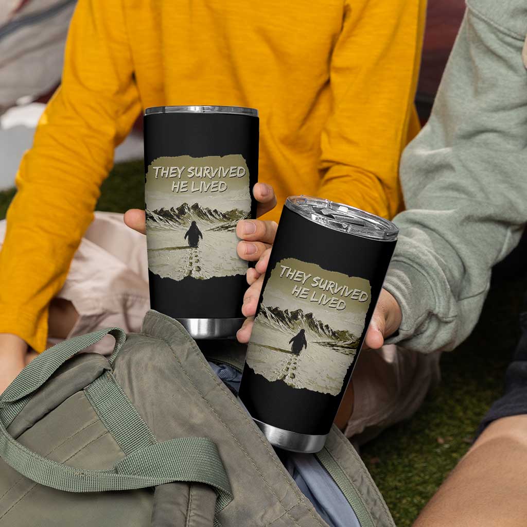 Nihilist Penguin Hiking Meme Tumbler Cup They Survived He Lived