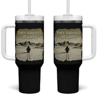 Nihilist Penguin Hiking Meme Tumbler With Handle They Survived He Lived