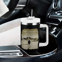 Nihilist Penguin Hiking Meme Tumbler With Handle They Survived He Lived