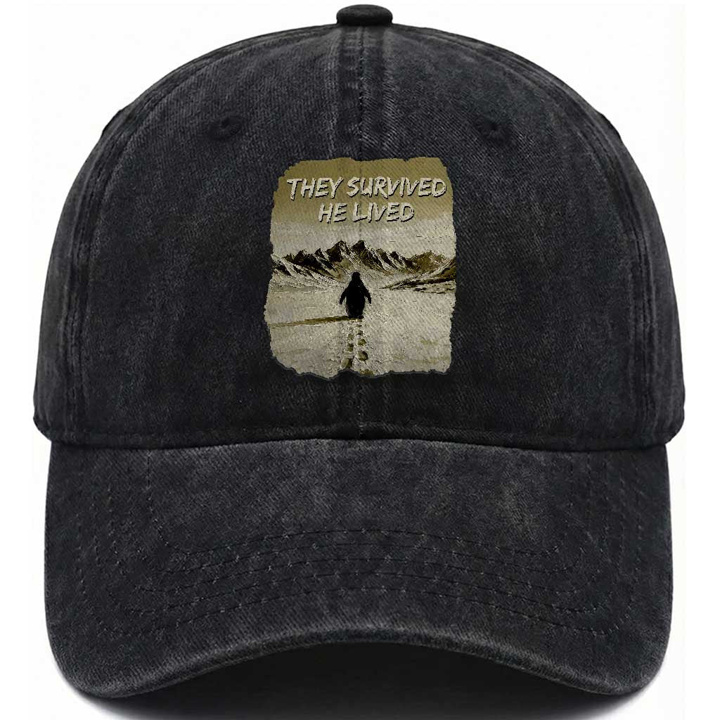 Nihilist Penguin Hiking Meme Washed Cotton Baseball Cap They Survived He Lived
