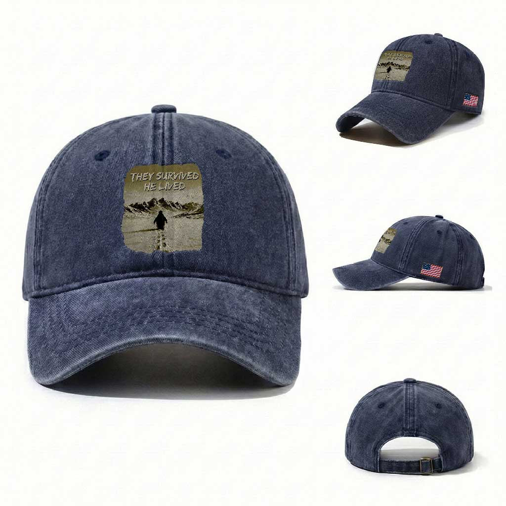 Nihilist Penguin Hiking Meme Washed Cotton Baseball Cap They Survived He Lived