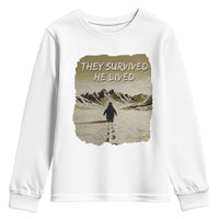 Nihilist Penguin Hiking Meme Youth Sweatshirt They Survived He Lived