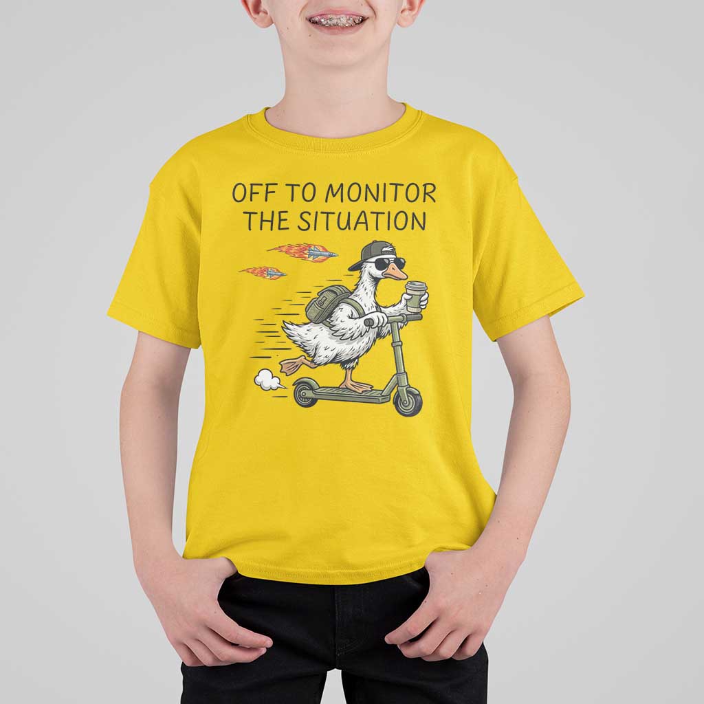 Funny Goose Support Freedom Meme T Shirt For Kid Off To Monitor The Situation