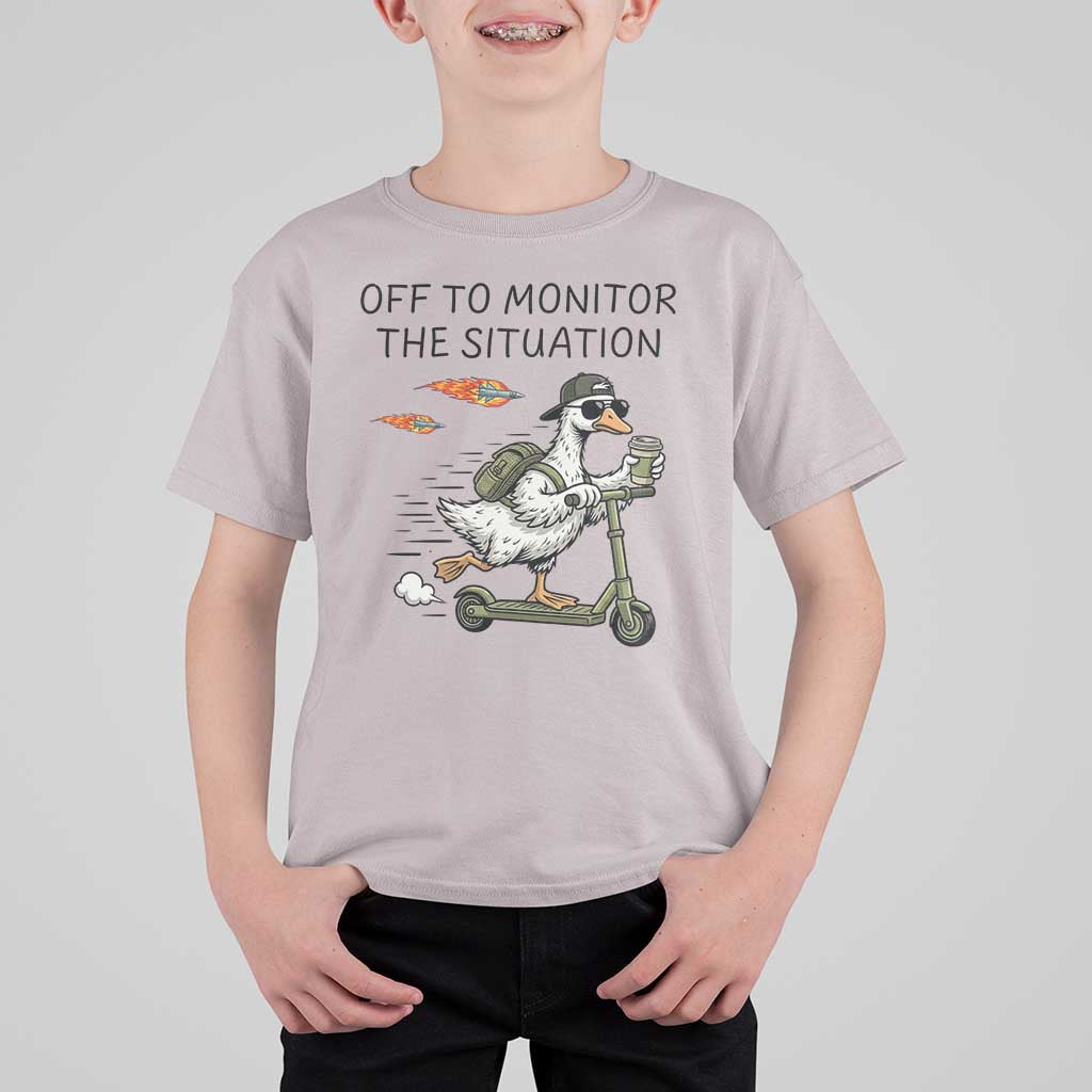 Funny Goose Support Freedom Meme T Shirt For Kid Off To Monitor The Situation