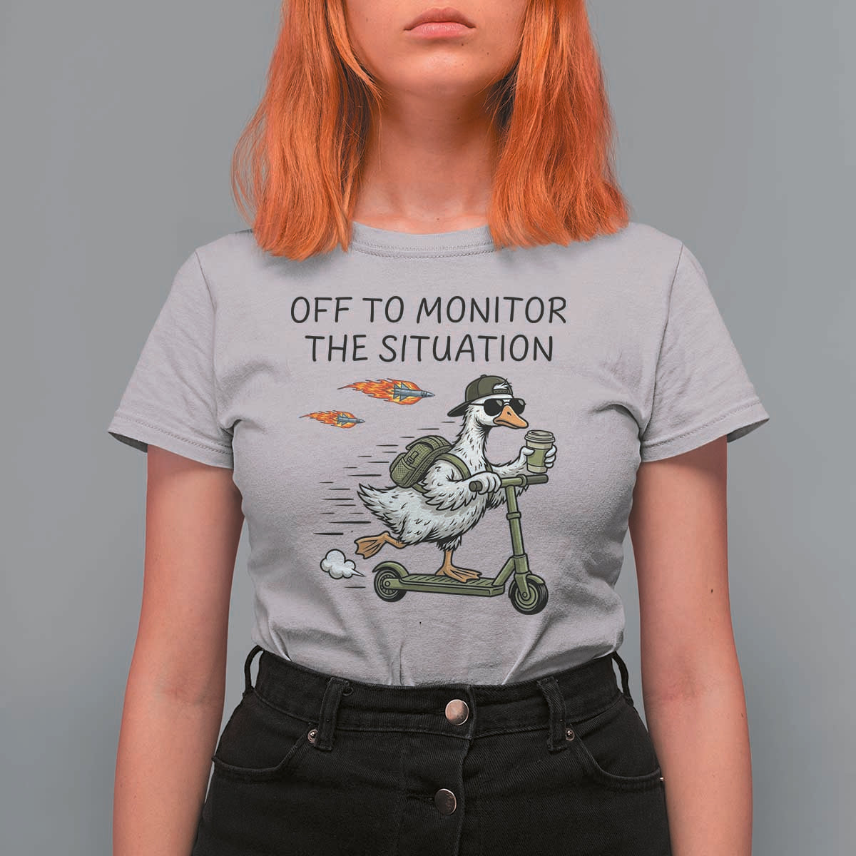Funny Goose Support Freedom Meme T Shirt For Women Off To Monitor The Situation