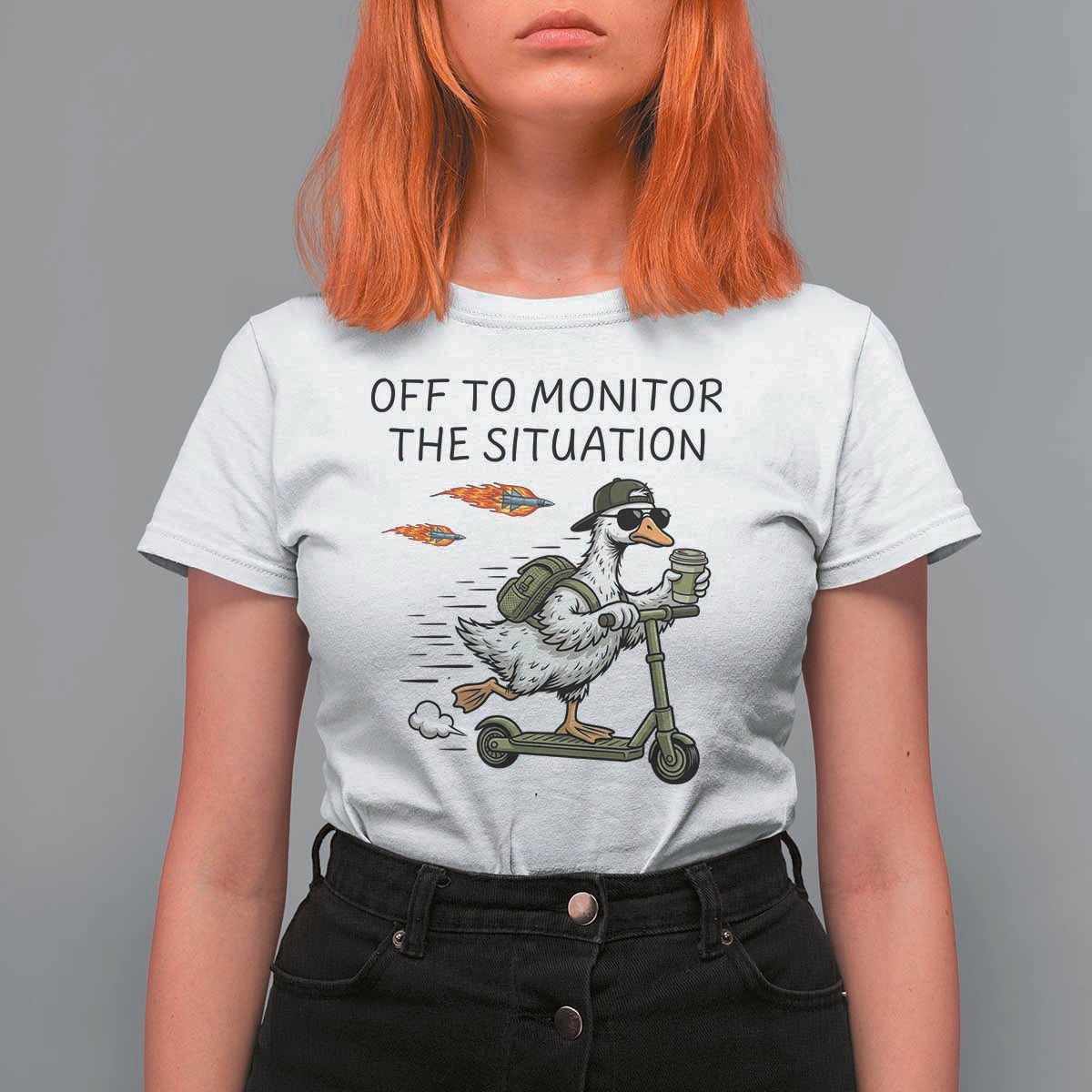 Funny Goose Support Freedom Meme T Shirt For Women Off To Monitor The Situation