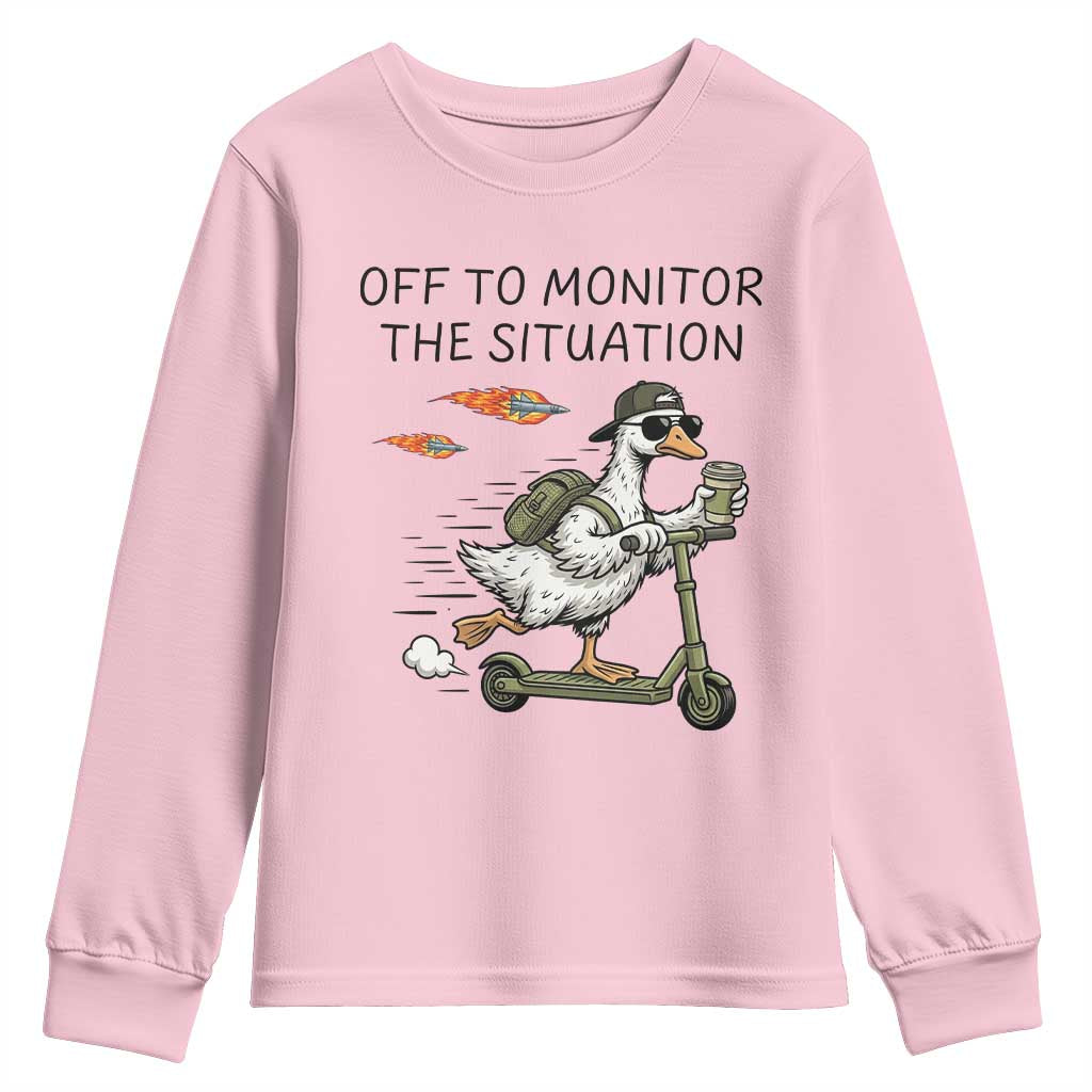Funny Goose Support Freedom Meme Youth Sweatshirt Off To Monitor The Situation