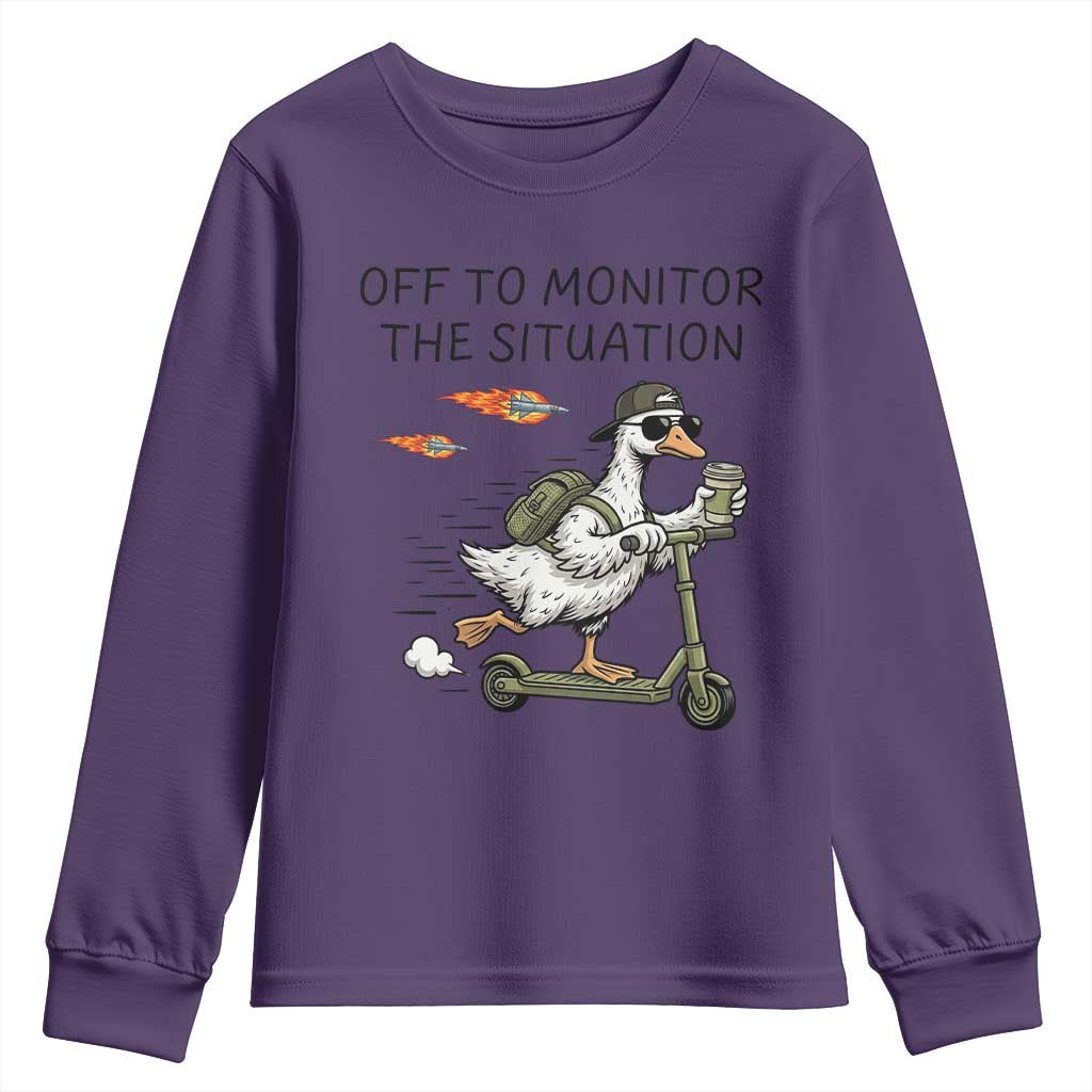 Funny Goose Support Freedom Meme Youth Sweatshirt Off To Monitor The Situation