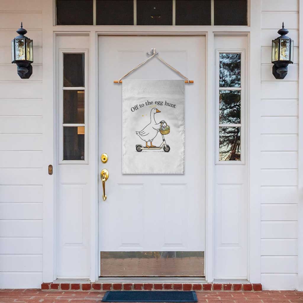 Off To The Egg Hunt Garden Flag Funny Easter Goose