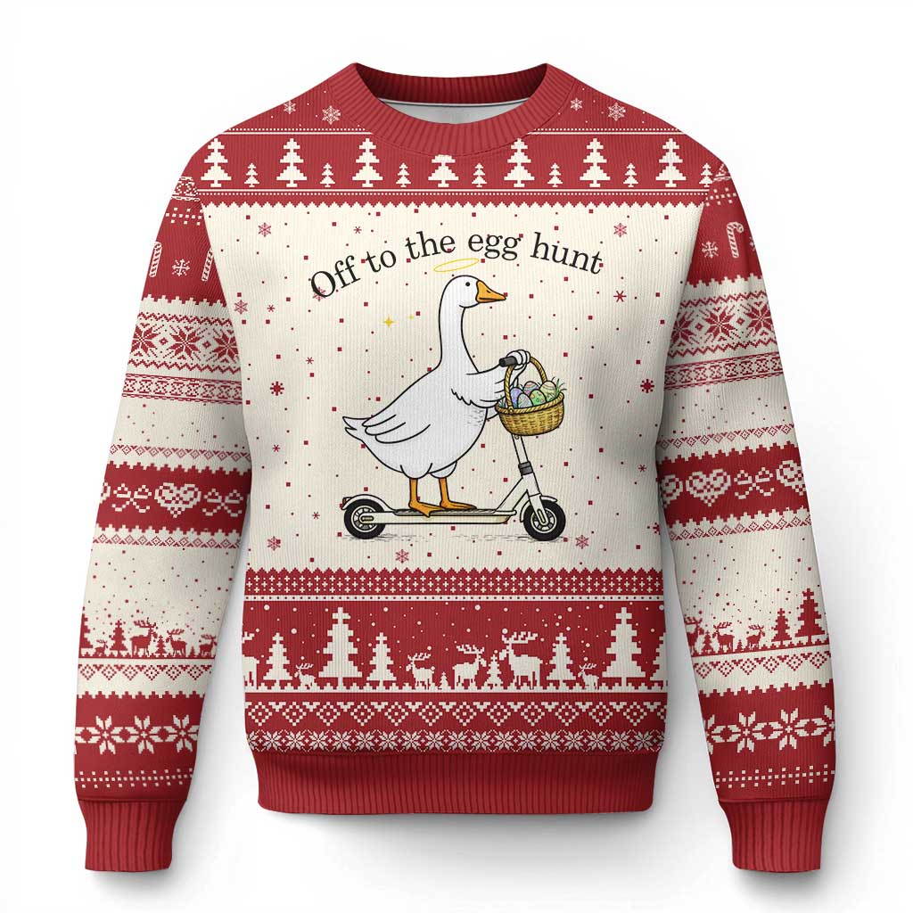 Off To The Egg Hunt Ugly Christmas Sweater Funny Easter Goose