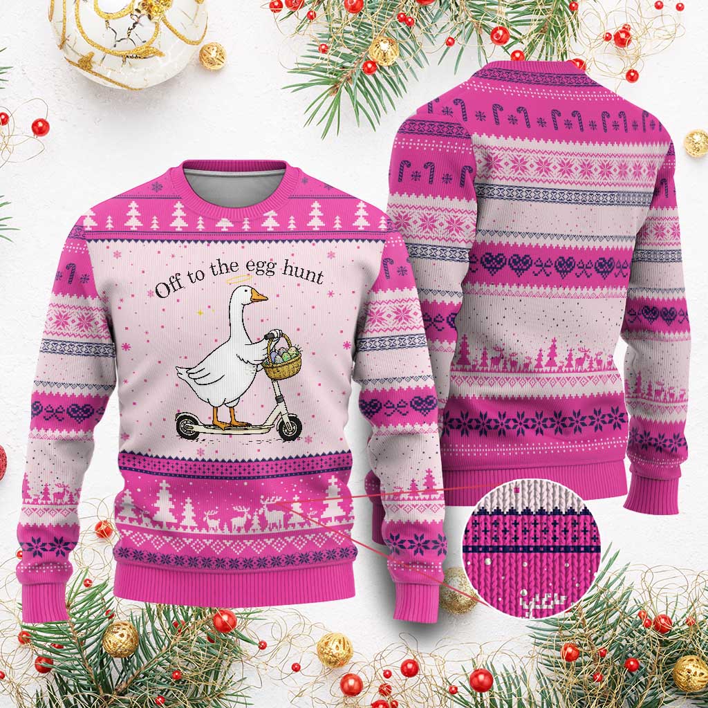 Off To The Egg Hunt Ugly Christmas Sweater Funny Easter Goose