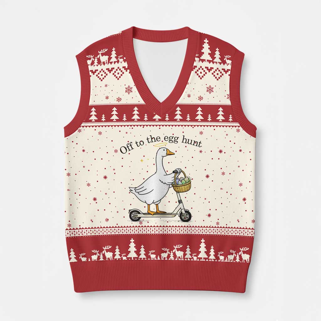 Off To The Egg Hunt V-Neck Knit Sweater Vest Funny Easter Goose