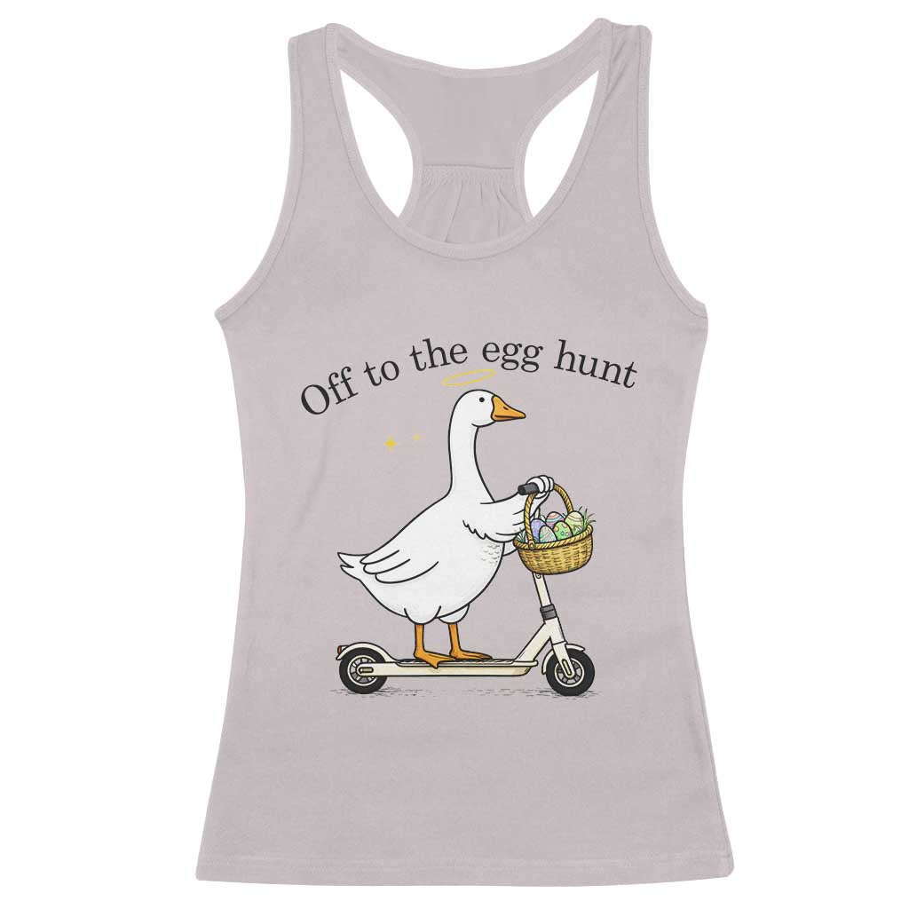 Off To The Egg Hunt Racerback Tank Top Funny Easter Goose