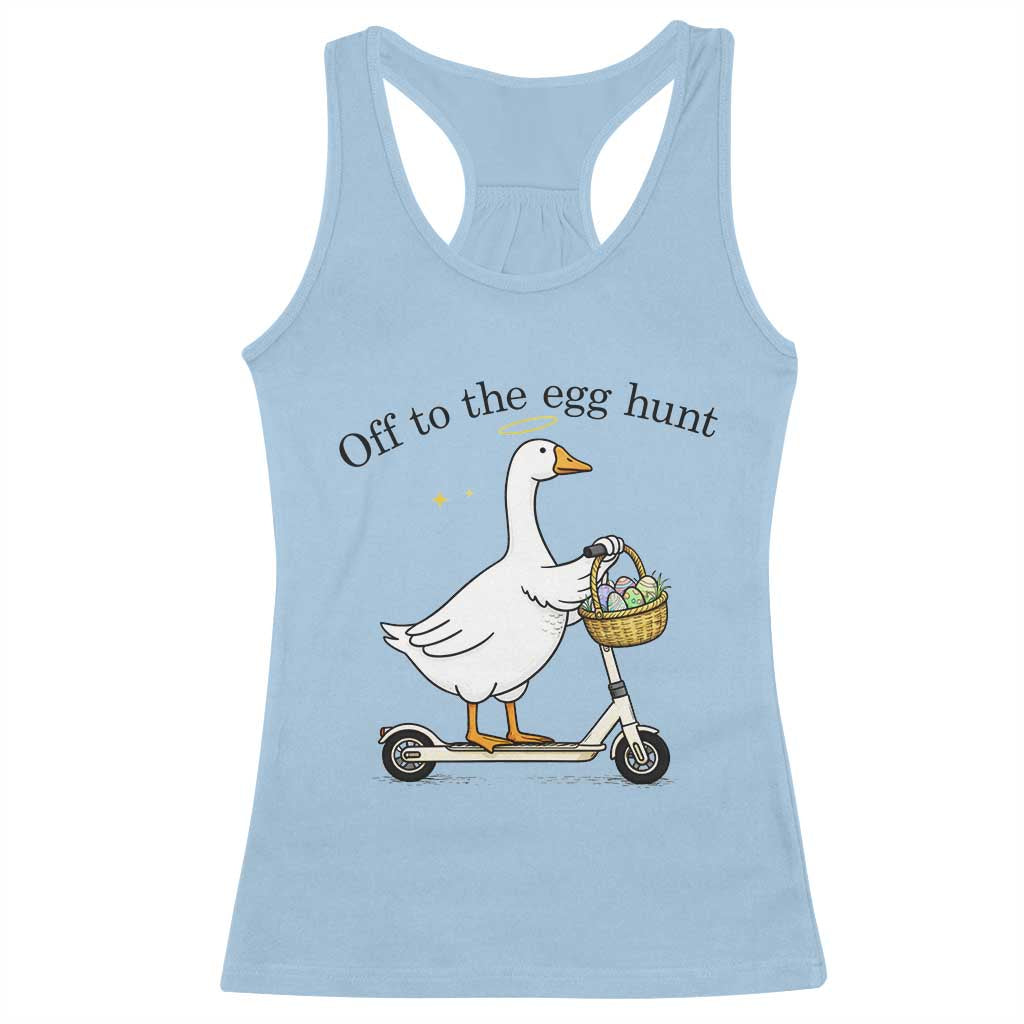 Off To The Egg Hunt Racerback Tank Top Funny Easter Goose
