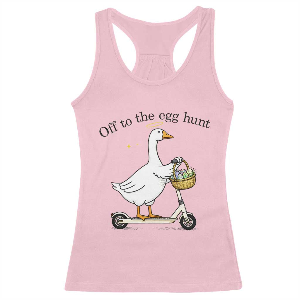 Off To The Egg Hunt Racerback Tank Top Funny Easter Goose