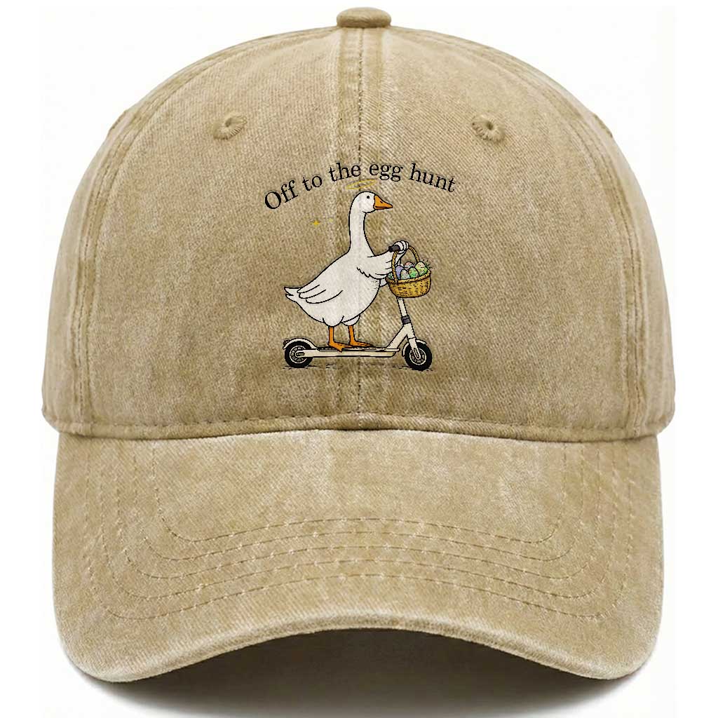 Off To The Egg Hunt Washed Cotton Baseball Cap Funny Easter Goose