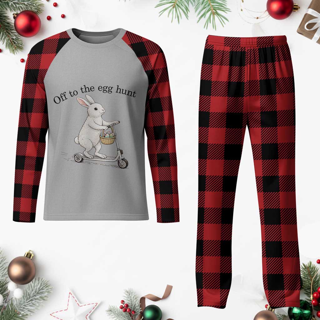 Off To The Egg Hunt Plaid Pajama Set Funny Easter Bunny