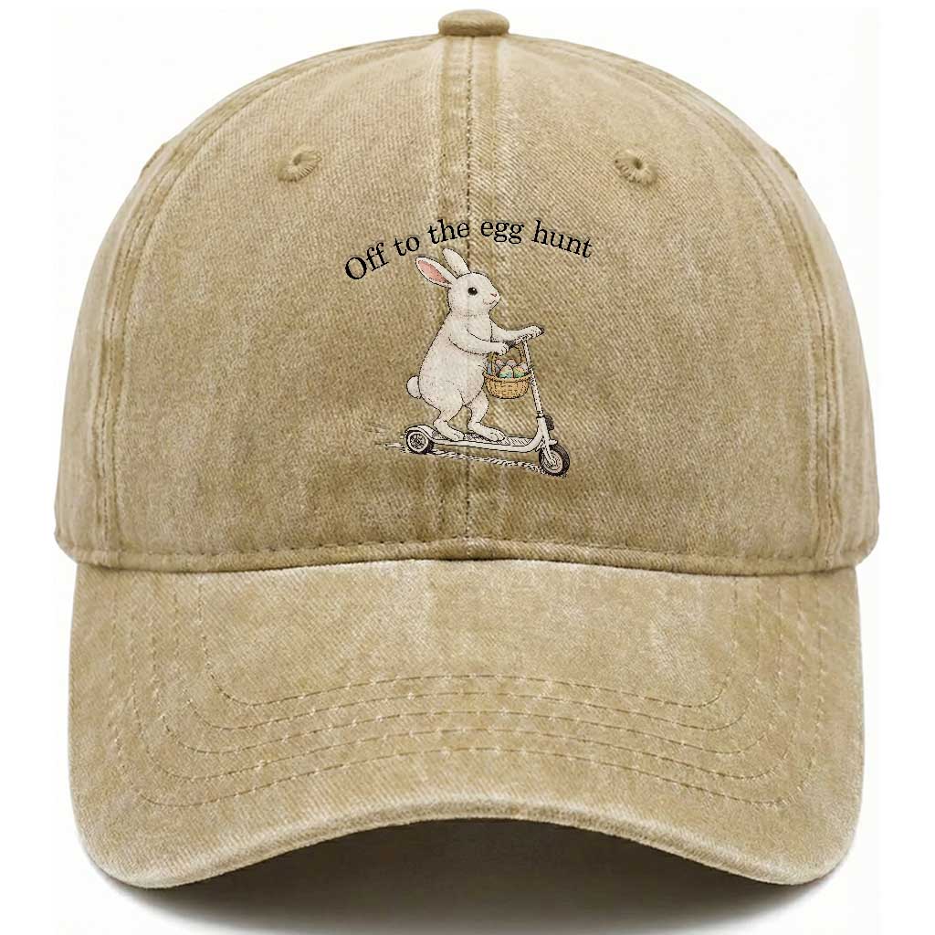 Off To The Egg Hunt Washed Cotton Baseball Cap Funny Easter Bunny