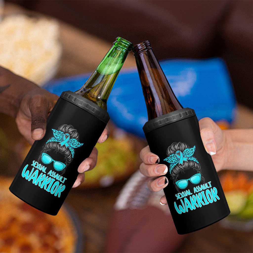 Sexual Assault Awareness Messy Bun Support Survivors 4 in 1 Can Cooler Tumbler