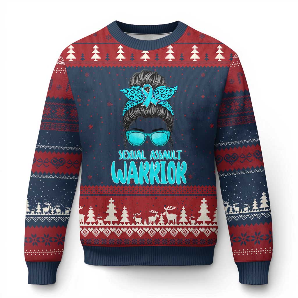 Sexual Assault Awareness Messy Bun Support Survivors Ugly Christmas Sweater
