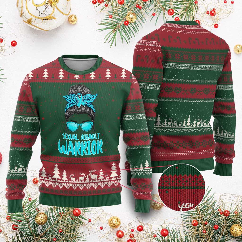 Sexual Assault Awareness Messy Bun Support Survivors Ugly Christmas Sweater