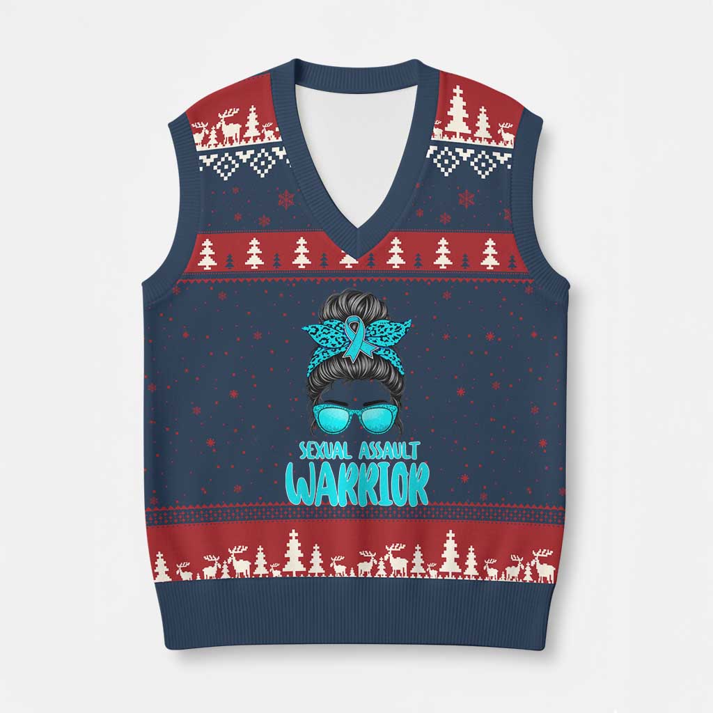 Sexual Assault Awareness Messy Bun Support Survivors V-Neck Knit Sweater Vest