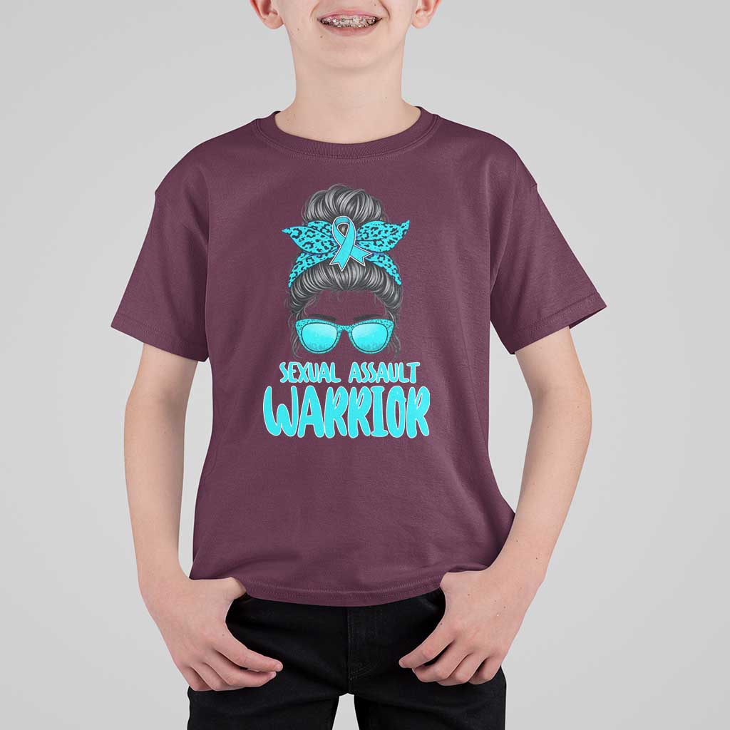 Sexual Assault Awareness Messy Bun Support Survivors T Shirt For Kid