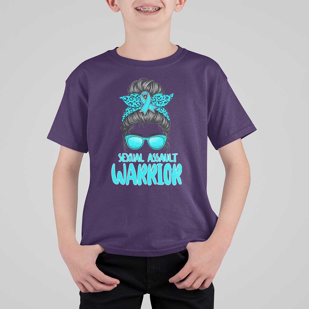 Sexual Assault Awareness Messy Bun Support Survivors T Shirt For Kid