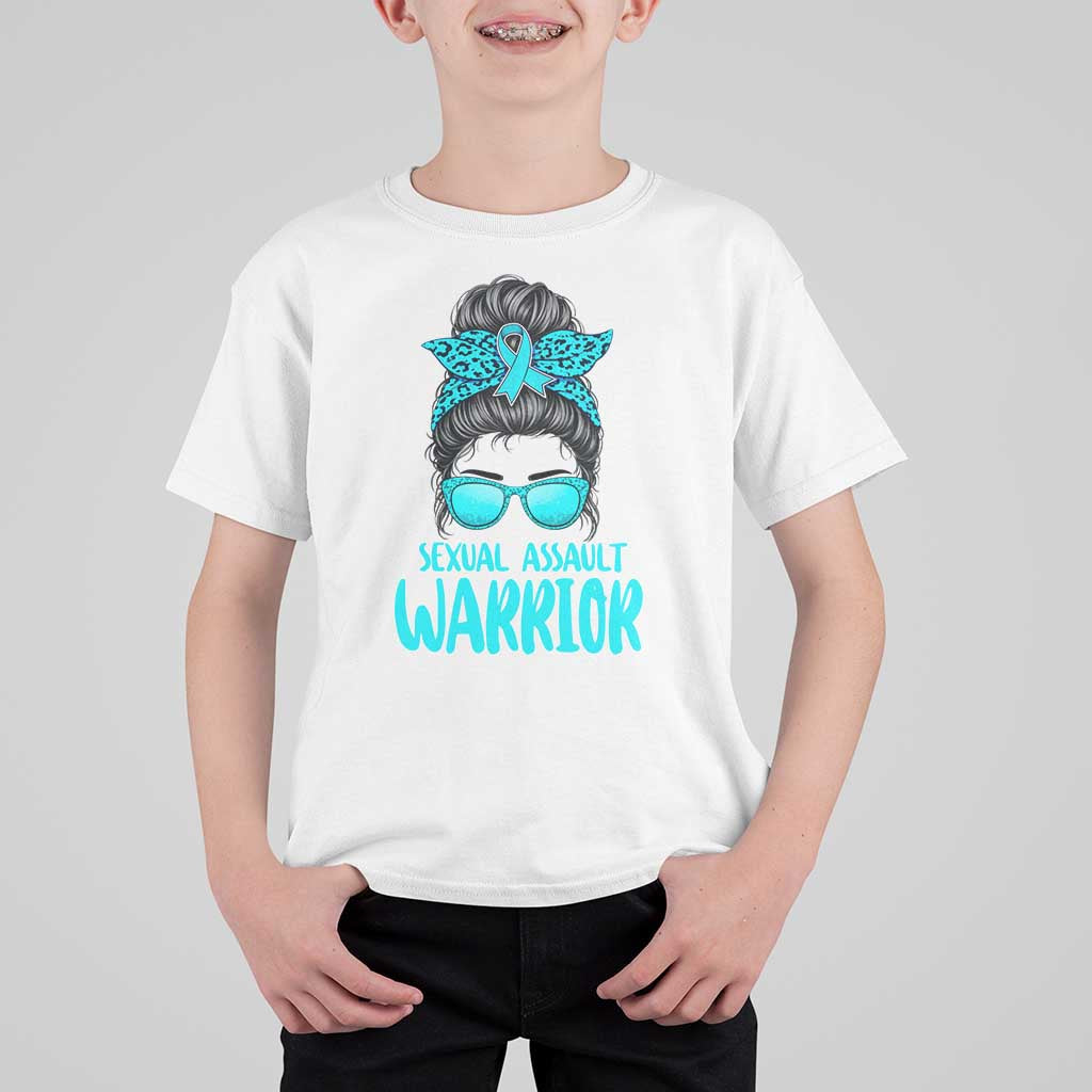 Sexual Assault Awareness Messy Bun Support Survivors T Shirt For Kid