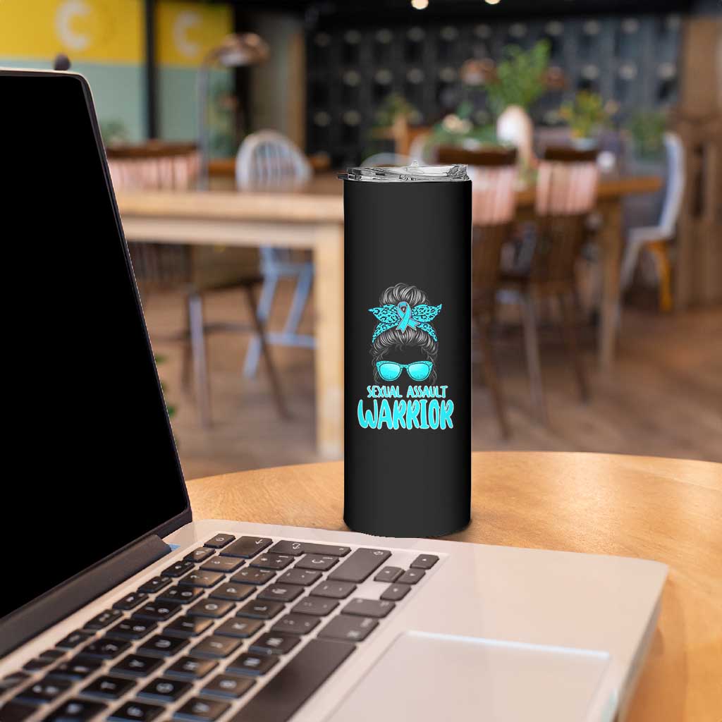 Sexual Assault Awareness Messy Bun Support Survivors Skinny Tumbler