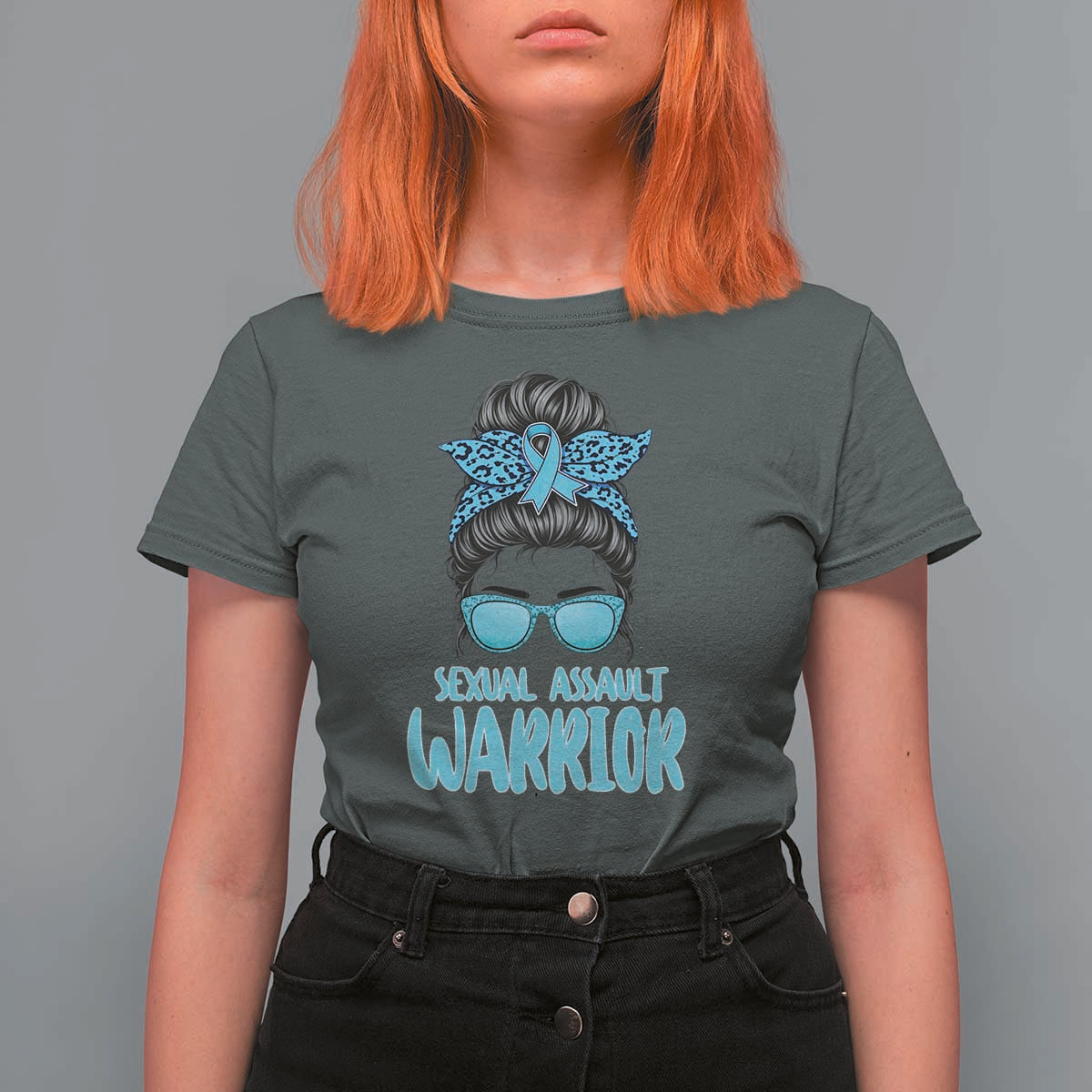 Sexual Assault Awareness Messy Bun Support Survivors T Shirt For Women