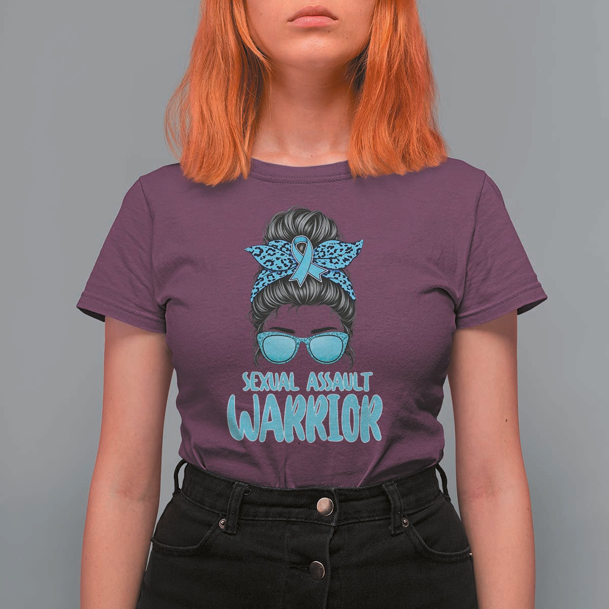 Sexual Assault Awareness Messy Bun Support Survivors T Shirt For Women